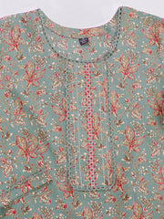 Women Ethnic Motifs Printed Regular Thread Work Chanderi Cotton Kurta with Trousers &