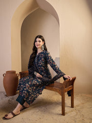 Women Floral Printed Regular Sequinned Chanderi Cotton Top with Trousers & With Dupatta