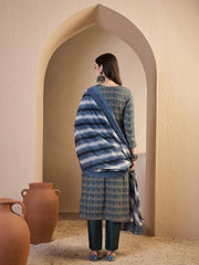 Women Ethnic Motifs Printed Regular Chanderi Cotton Kurta with Trousers & With Dupatta