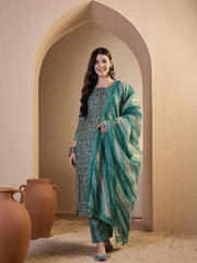Women Ethnic Motifs Printed Regular Chanderi Cotton Kurta with Trousers & With Dupatta