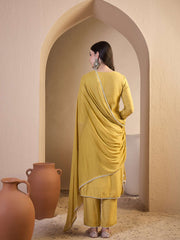 Women Floral Embroidered Regular Thread Work Chanderi Cotton Kurta with Trousers & With