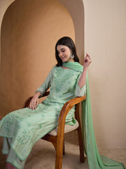 Women Ethnic Motifs Embroidered Regular Thread Work Chanderi Cotton Kurta with Trousers & With Dupatta