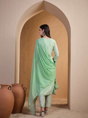 Women Floral Thread Embroidered Kurta Set With Dupatta
