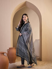 Women Ethnic Motifs Printed Regular Chanderi Cotton Kurta with Trousers & With Dupatta