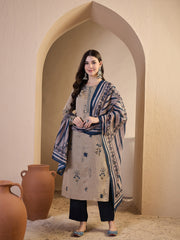 Women Floral Printed Regular Thread Work Chanderi Cotton Kurta with Trousers & With Dupatta