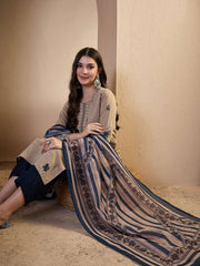 Women Floral Printed Regular Thread Work Chanderi Cotton Top with Trousers & With Dupatta