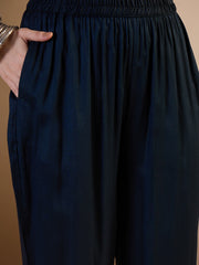 Ethnic Motifs Printed Chanderi Cotton Kurta With Trousers & Dupatta