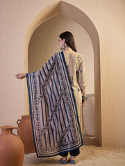 Women Floral Printed Regular Thread Work Chanderi Cotton Top with Trousers & With Dupatta
