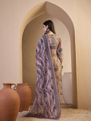 Women Printed Regular Thread Work Chanderi Cotton Top with Trousers & With Dupatta