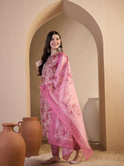 Women Floral Printed and Hand Embroidered Kurta Set with Dupatta
