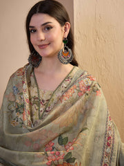Women Floral Printed Pleated Chanderi Cotton Kurta with Trousers & With Dupatta