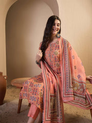 Women Ethnic Motifs Printed Regular Thread Work Chanderi Cotton Kurta with Trousers & Dupatta