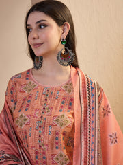 Women Ethnic Motifs Printed Regular Gotta Patti Chanderi Cotton Top with Trousers & With Dupatta