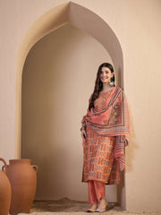 Women Ethnic Motifs Printed Regular Thread Work Chanderi Cotton Kurta with Trousers & Dupatta