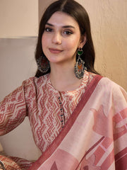 Women Printed Regular Chanderi Cotton Kurta with Trousers & With Dupatta