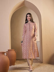 Women Printed Regular Thread Work Chanderi Cotton Kurta with Trousers & With Dupatta