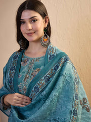 Women Floral Printed and Hand Embroidered Kurta Set with Dupatta