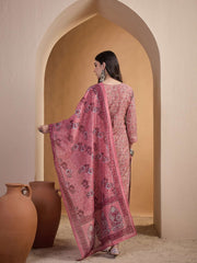Women Floral Printed and Hand Embroidered Kurta Set with Dupatta