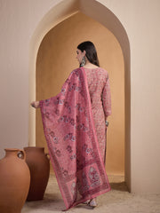 Women Floral Printed and Hand Embroidered Kurta Set with Dupatta