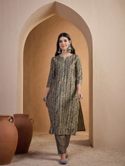 Ethnic Motifs Printed Thread Work Chanderi Cotton Kurta with Trousers & Dupatta