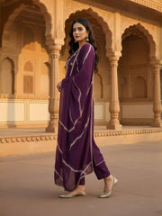 Women Ethnic Motifs Embroidered Regular Thread Work Chanderi Cotton Kurta with Trousers And Dupatta