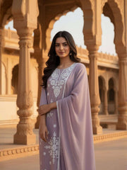 Women Ethnic Motifs Embroidered Regular Thread Work Pure Cotton Kurta with Trousers & Dupatta