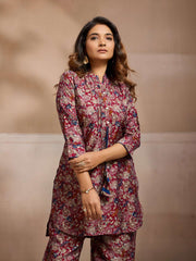 Printed Mandarin Collar Top & Trousers Co-Ords