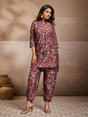 Printed Mandarin Collar Top & Trousers Co-Ords