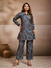 Printed Shirt Collar Top With Palazzos Co-Ords
