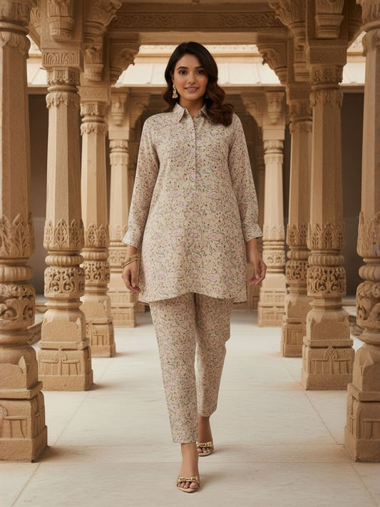 Floral Chanderi Printed Tunic with Trousers