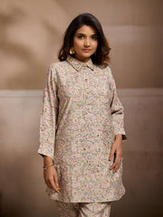 Printed Shirt Collar Top & Trousers Co-Ords