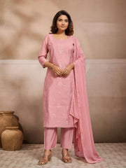Women Floral Thread Embroidered Kurta Set with Dupatta