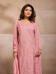 Women Ethnic Motifs Embroidered Regular Thread Work Pure Cotton Kurta with Trousers & With Dupatta