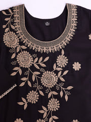 Women Ethnic Motifs Embroidered Regular Thread Work Chanderi Cotton Kurta with Trousers &
