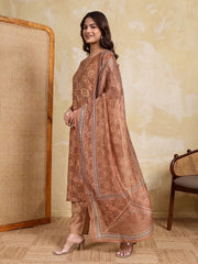 Women Ethnic Motifs Printed Regular Chanderi Cotton Kurta with Trousers & With Dupatta