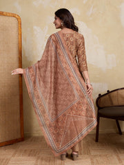 Women Ethnic Motifs Printed Regular Chanderi Cotton Kurta with Trousers & With Dupatta