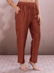 Women Ethnic Motifs Printed Regular Thread Work Chanderi Cotton Kurta with Trousers &