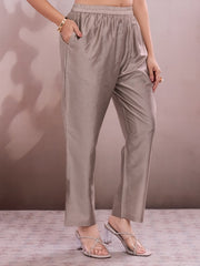 Women Ethnic Motifs Printed Regular Thread Work Chanderi Cotton Kurta with Trousers &