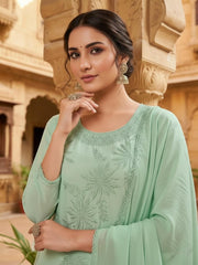 Ethnic Motifs Thread Work Chanderi Cotton Kurta with Trousers & Dupatta