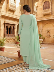Ethnic Motifs Thread Work Chanderi Cotton Kurta with Trousers & Dupatta