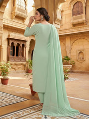 Ethnic Motifs Thread Work Chanderi Cotton Kurta with Trousers & Dupatta