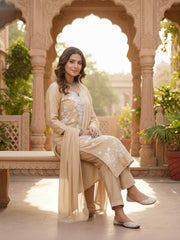 Ethnic Motifs Embroidered Thread Work Chanderi Cotton Kurta & Trousers