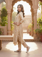 Ethnic Motifs Embroidered Thread Work Chanderi Cotton Kurta & Trousers