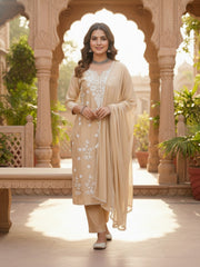 Ethnic Motifs Embroidered Thread Work Chanderi Cotton Kurta & Trousers