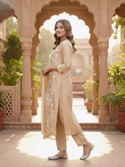 Ethnic Motifs Embroidered Thread Work Chanderi Cotton Kurta & Trousers