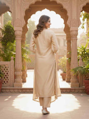 Ethnic Motifs Embroidered Thread Work Chanderi Cotton Kurta & Trousers