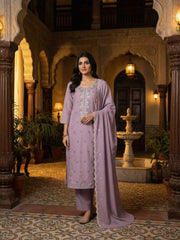 Women Ethnic Motifs Embroidered Regular Thread Work Chanderi Cotton Kurta with Trousers &