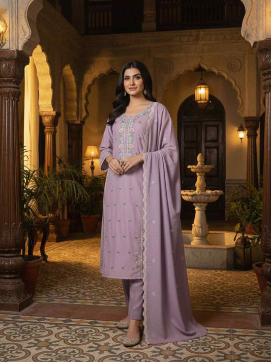 Women Ethnic Motifs Embroidered Regular Thread Work Chanderi Cotton Kurta with Trousers &
