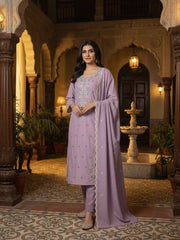Women Ethnic Motifs Embroidered Regular Thread Work Chanderi Cotton Kurta with Trousers &