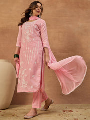 Women Floral Thread Embroidered Kurta & Trouser with Dupatta